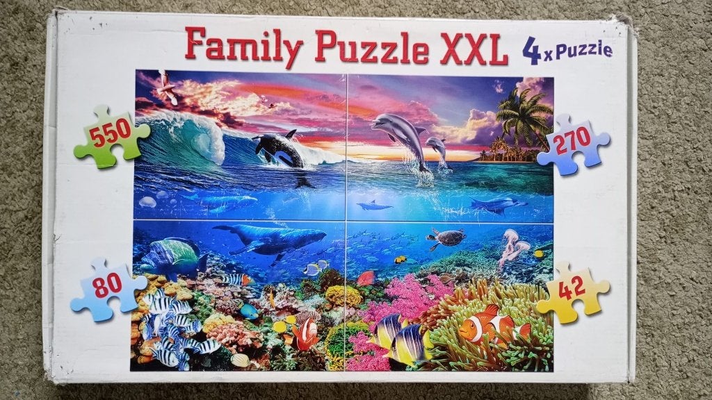 Family puzzel XXL (bevat 4 puzzels), Ophalen of Verzenden, Minder dan 500 stukjes, Gebruikt, Legpuzzel