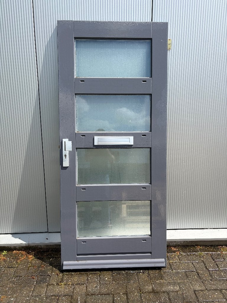 Hardhouten buitendeur antraciet 4x glas +brievenbus|93x211,5, Ophalen, Gebruikt, 80 tot 100 cm, Buitendeur
