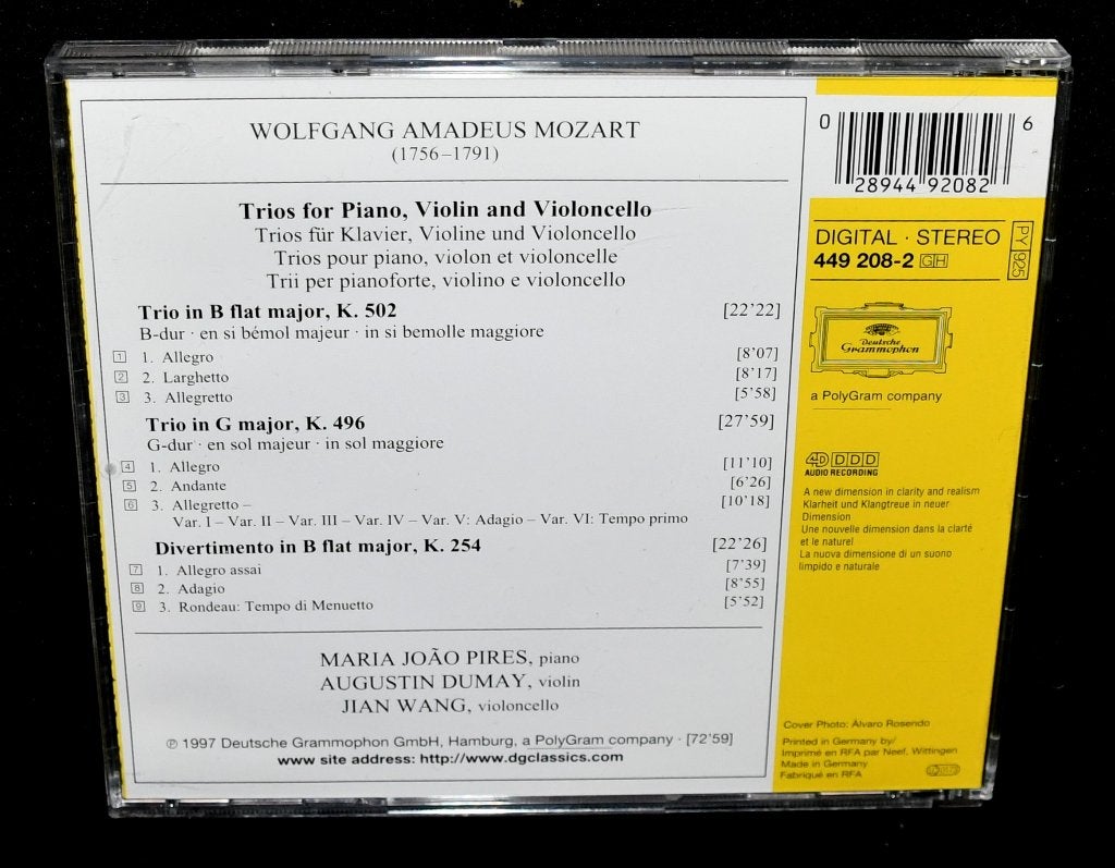 Mozart - Piano Trios K. 496 & K. 502 - Maria Joao Pires - Au, Cd's en Dvd's, Ophalen of Verzenden, Classicisme, Zo goed als nieuw