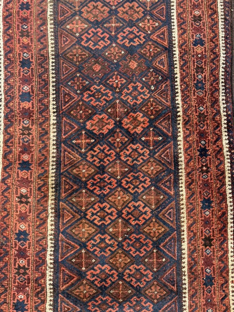 Antiek Baluch tapijt–159x84cm– natuurlijke Oranje en DBlauwe, Wol, NA, 150 tot 200 cm, NA