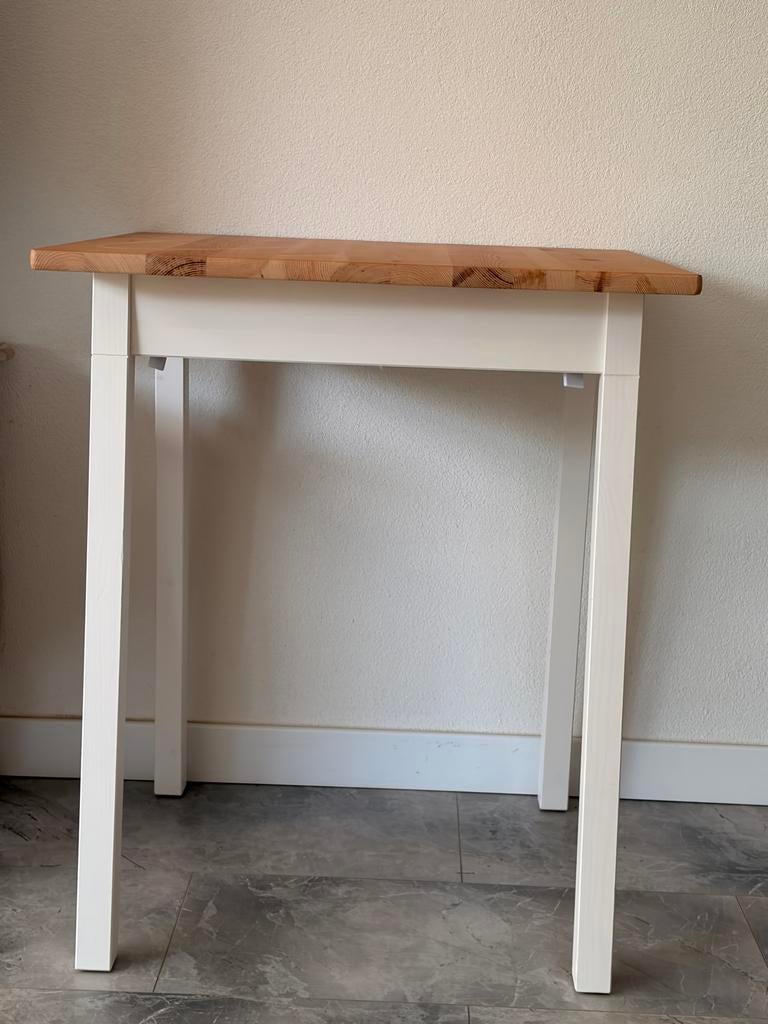 Houten tafel met witte poten ikea voor keuken, Gebruikt, 100 tot 150 cm, Tot twee personen, Rechthoekig