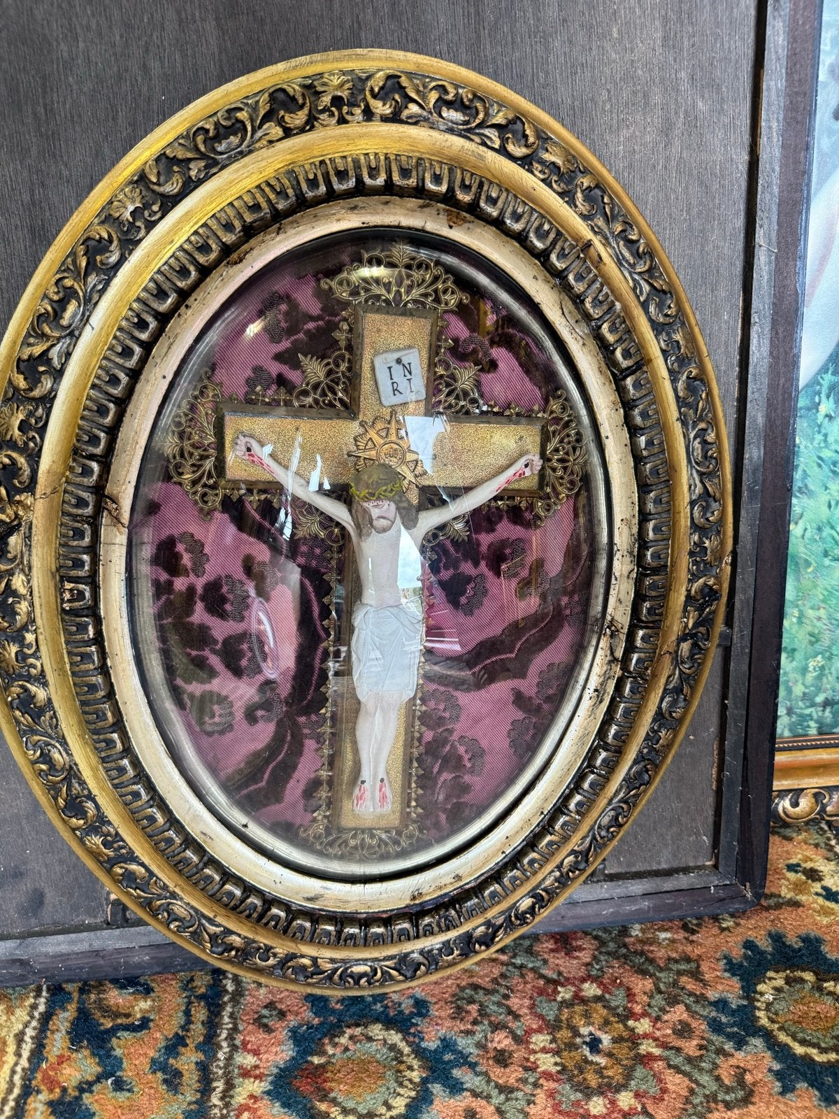 Antieke lijst met Christusbeeld, ca. 1910, Antiek en Kunst, Ophalen of Verzenden