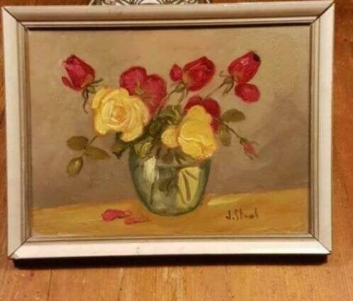 Olieverf rozen in vaas J. Staal, Ophalen