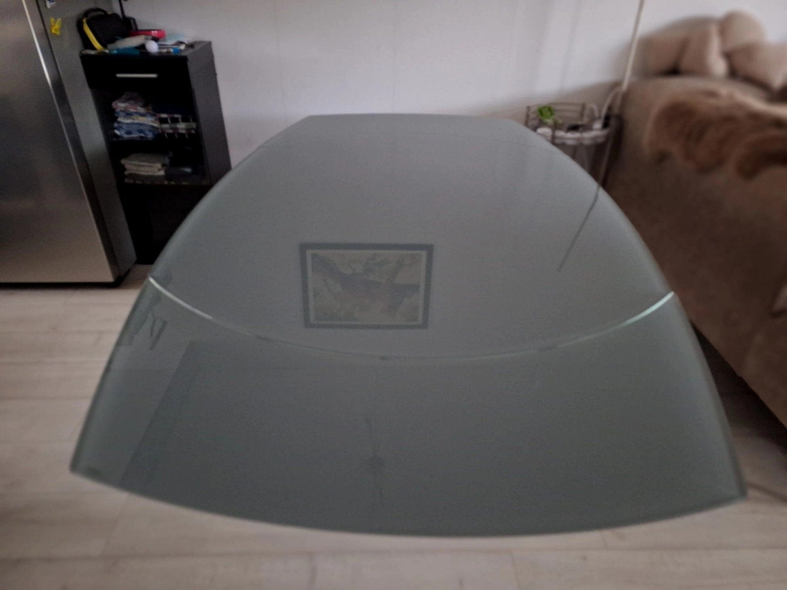 Moderne glazen eettafel met uitschuiffunctie, Gebruikt, 100 tot 150 cm, Ophalen of Verzenden, Glas