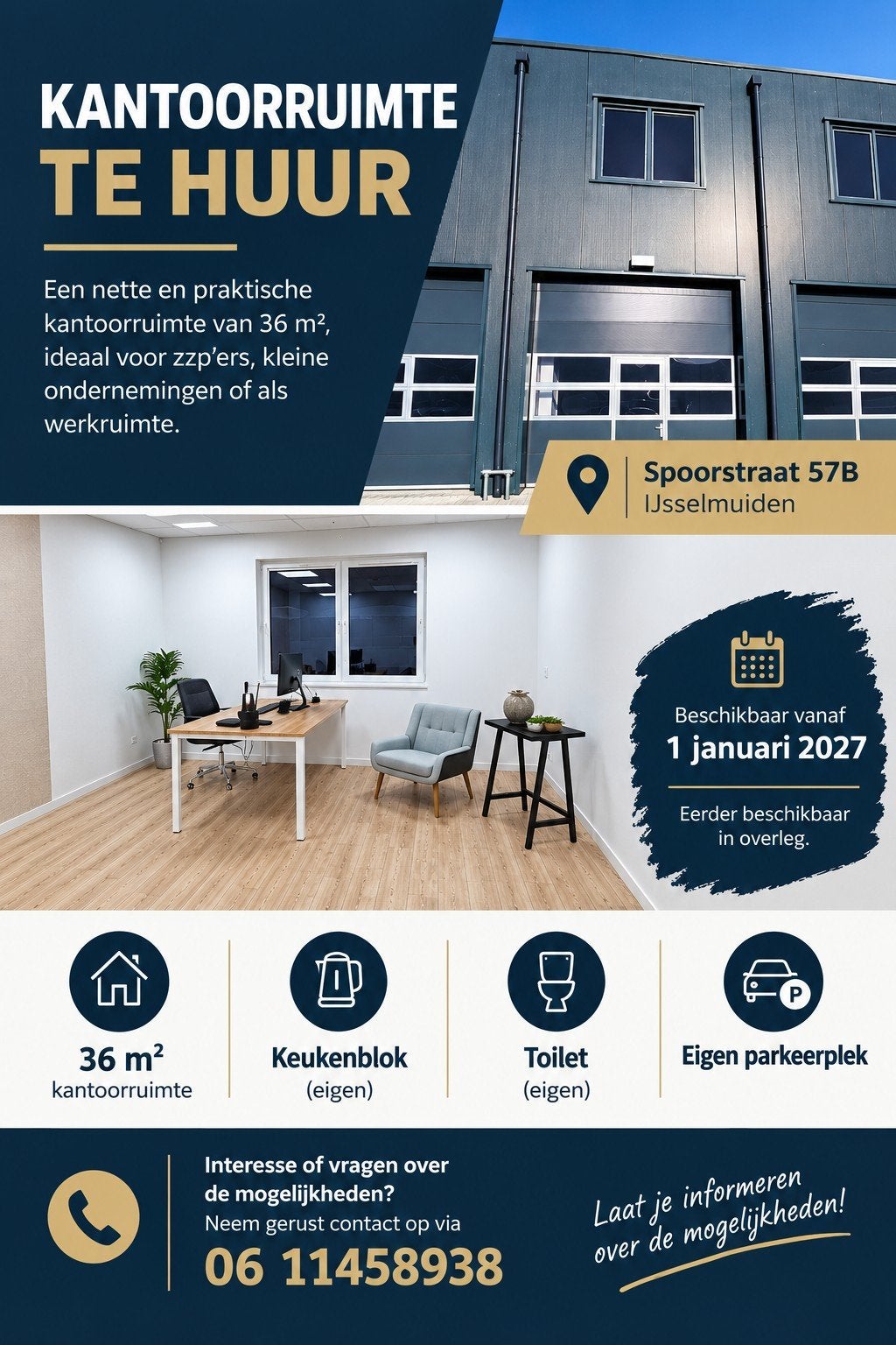 Te huur kantoorruimte IJsselmuiden.