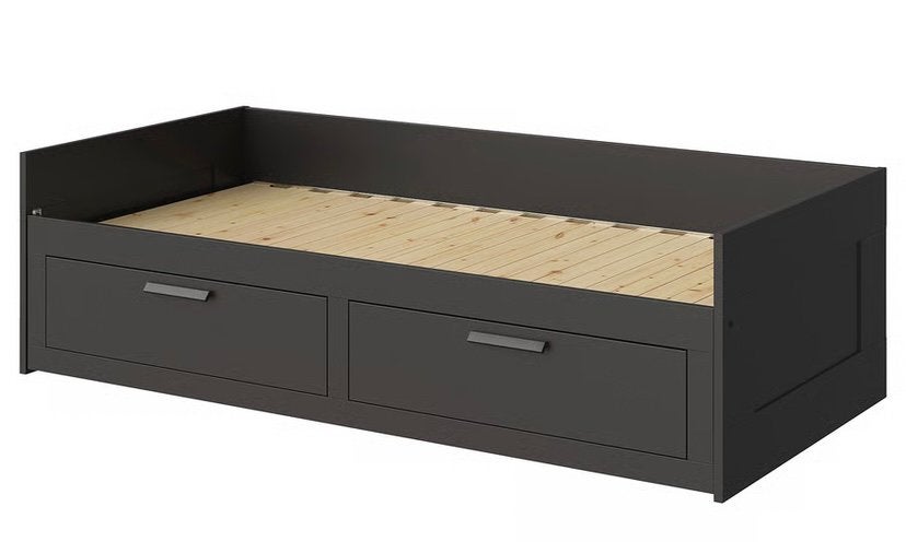 Ikea Brimnes Bedbank met 2 lades, zwart, 80x200 cm 1 & 2pers, Ophalen, Verstelbaar, Eenpersoons, Zwart