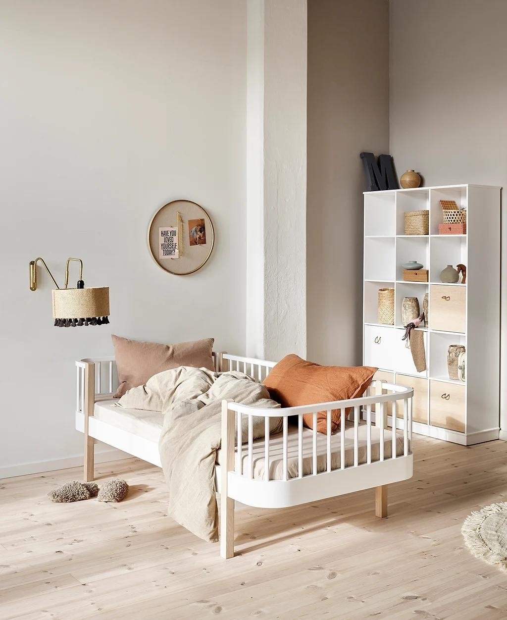 Oliver Furniture Wood Junior Day Bed White/Oak incl bedhekje, Ophalen, Gebruikt, 70 tot 85 cm, Matras
