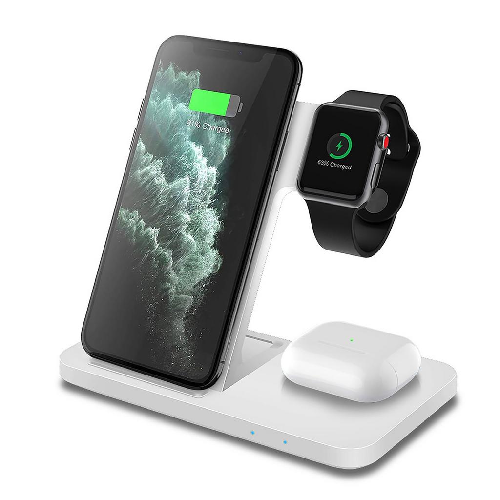 3 in 1 Draadloze Oplader - MagSafe Qi Oplaadstation - Wit, Verzenden, Zo goed als nieuw, Apple iPhone
