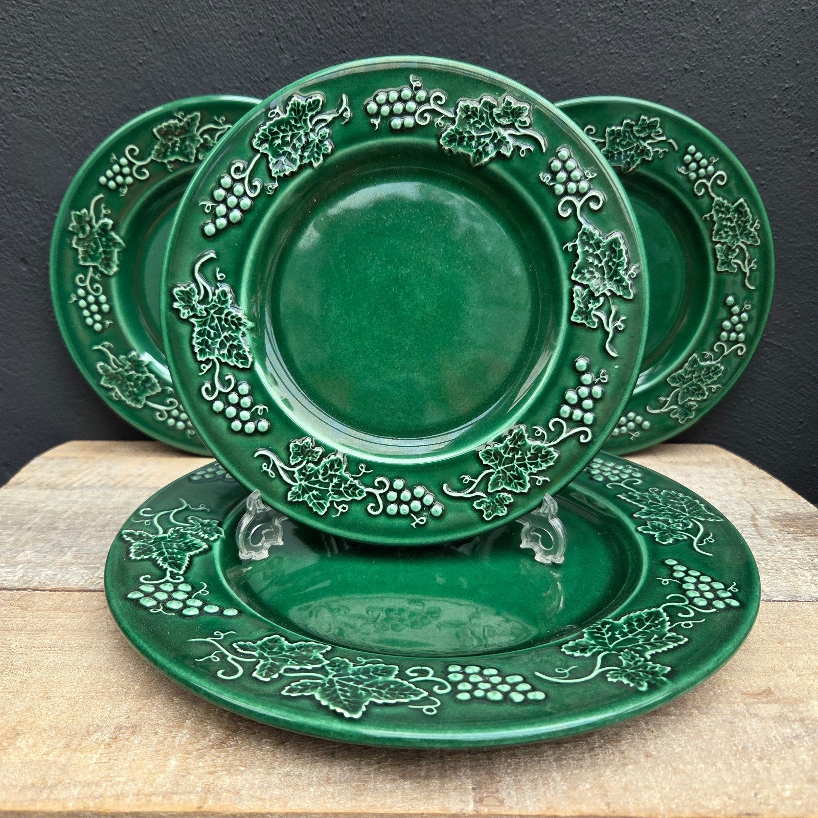 Vintage Vaisselle serveerschaal met 3 borden, groen, Ophalen of Verzenden