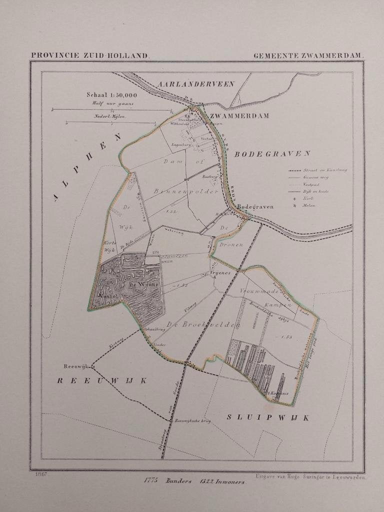 209 / Litho uit 1867 door J. Kuyper van Zwammerdam ZH, Antiek en Kunst, Kunst | Litho's en Zeefdrukken, Ophalen of Verzenden