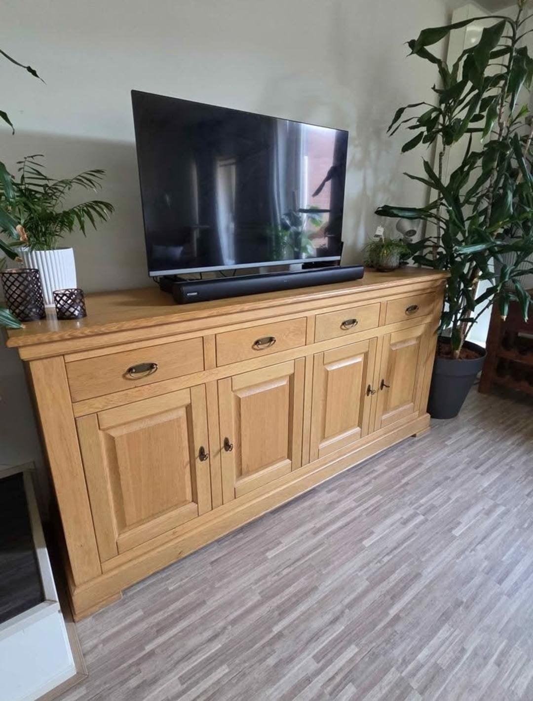 Dressoir 4-deurs Drenthe / Eikenhout, Eikenhout, Ophalen of Verzenden, 200 cm of meer, 25 tot 50 cm