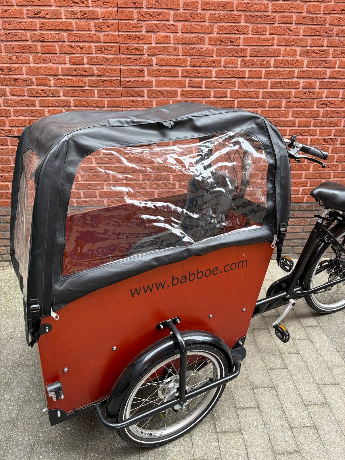 Babboe big e bakfiets met huif. Goedgekeurd. 600km., 4 kinderen of meer, Huif, Zo goed als nieuw, Schijfrem