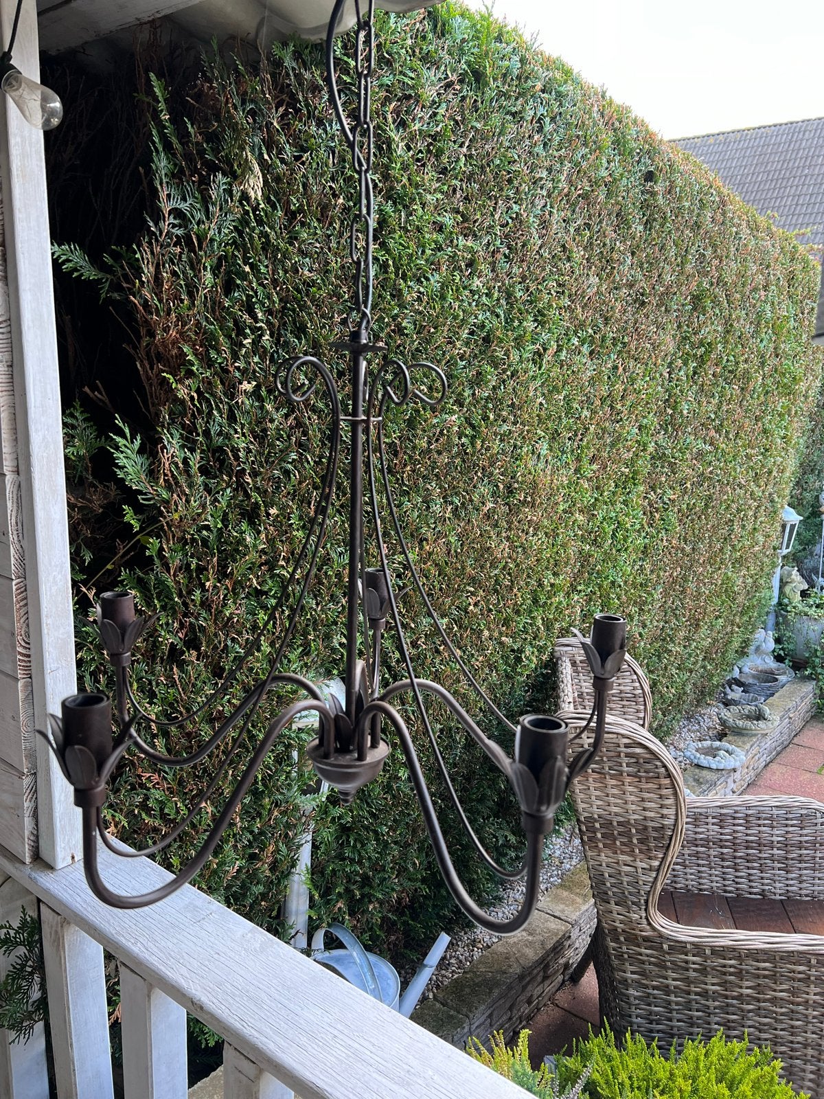 metalen kroonluchter met 5 armen bruin, Huis en Inrichting, Ophalen, Gebruikt, Metaal, E14 (klein)