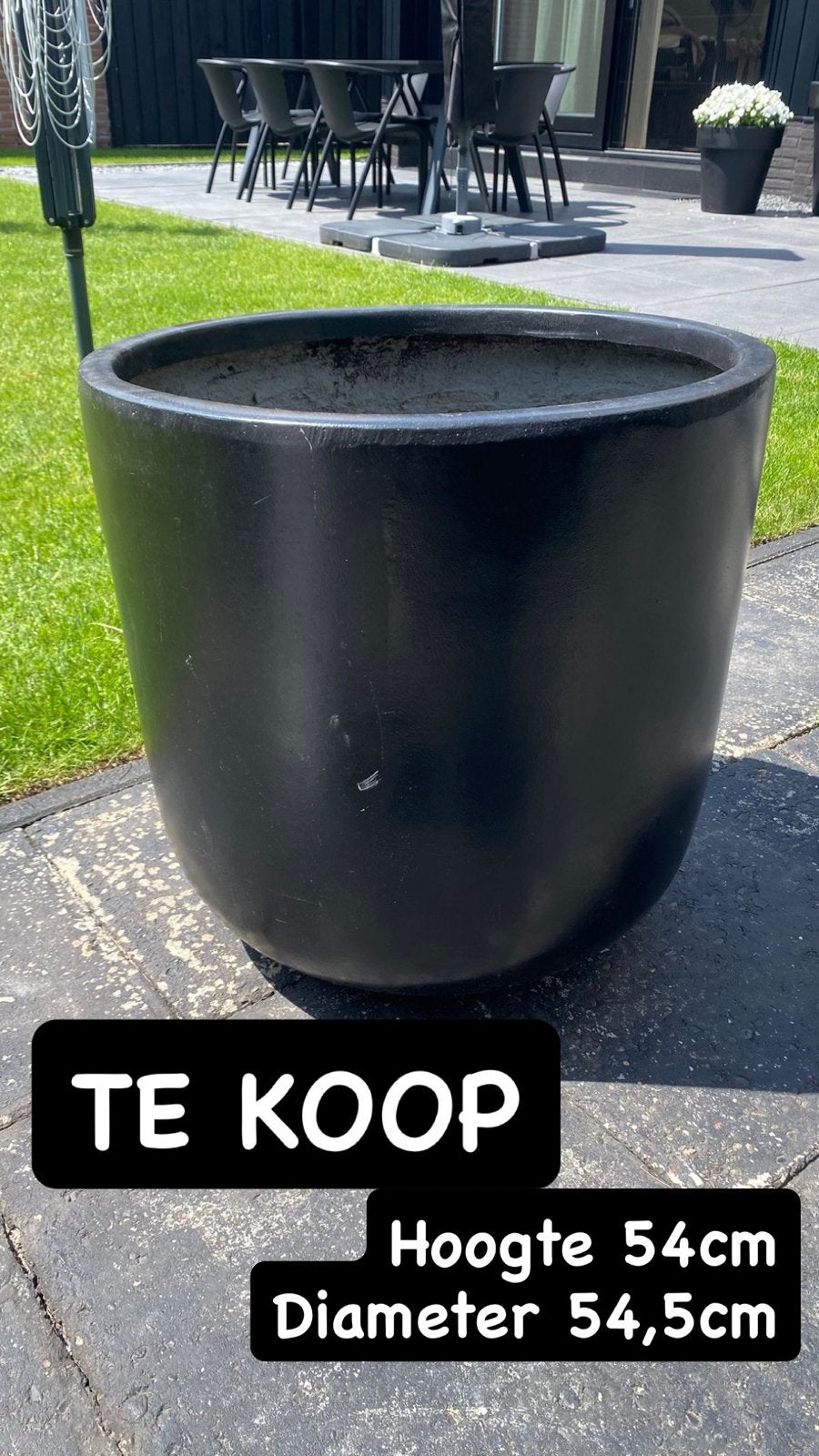 Grote zwarte bloempot - 54cm hoog, 54,5cm diameter, Ophalen, Gebruikt, 40 cm of meer, Rond