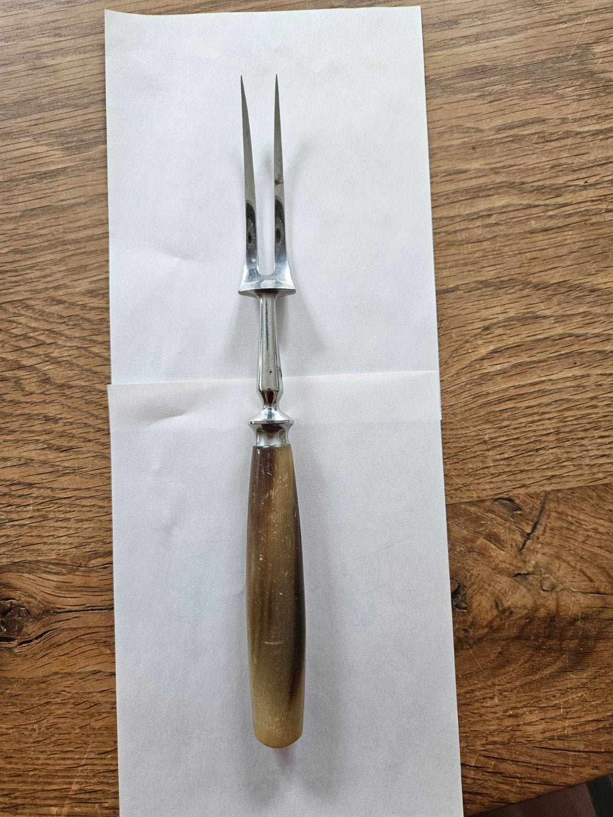 Vintage vleesvork met hoornen handvat, Ophalen of Verzenden