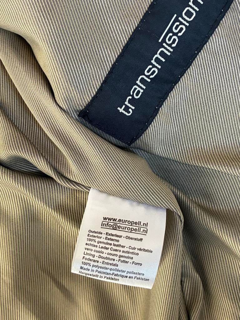 Zandkleurig lederen jasje Transmission maat XL, Ophalen of Verzenden, Nieuw, Maat 42/44 (L), Beige