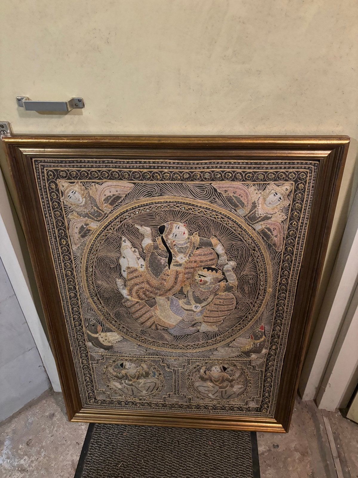 Ingelijste Indiase/Thaise zijden borduurkunst, Ophalen of Verzenden