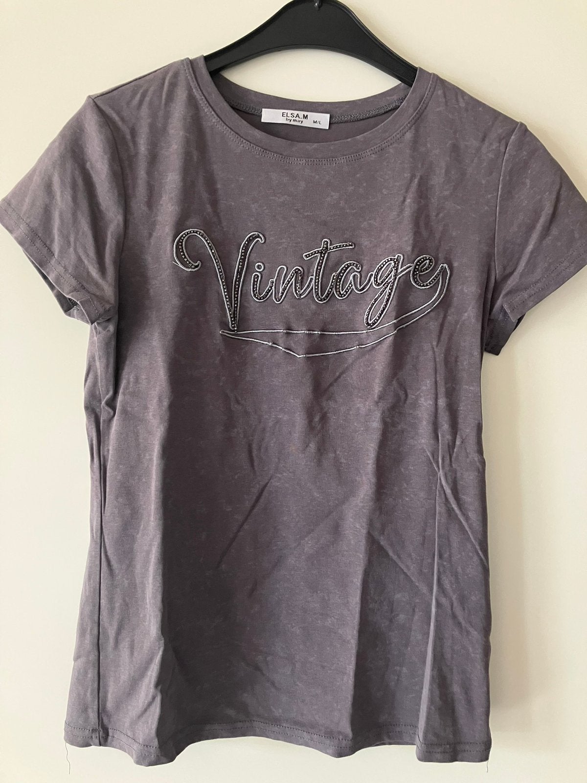 Shirt met glitters, Zo goed als nieuw, Korte mouw, Grijs, Ophalen