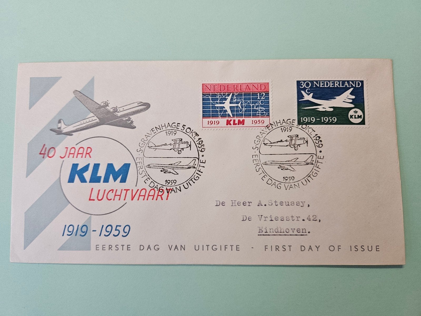 10) KLM 40 jaar 1959, Ophalen of Verzenden, Beschreven, Nederland