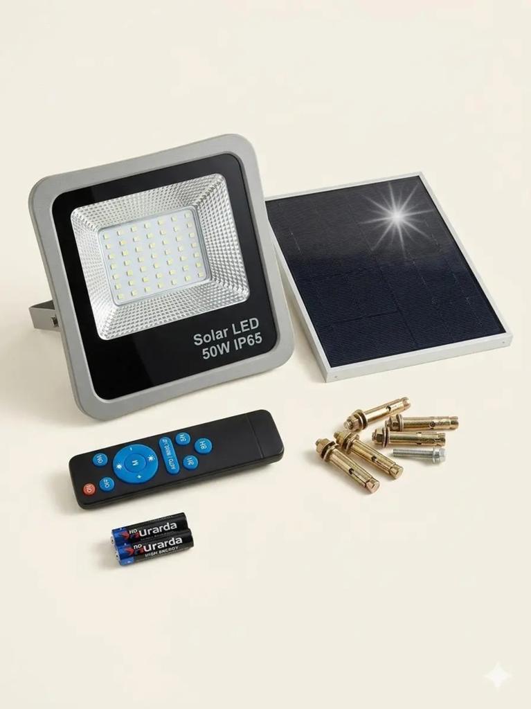 Solar LED Bouwlamp 50W - 4000K met Zonnepaneel & Afstandsbed, Zonne-energie, Minder dan 50 watt, Overige typen, Nieuw