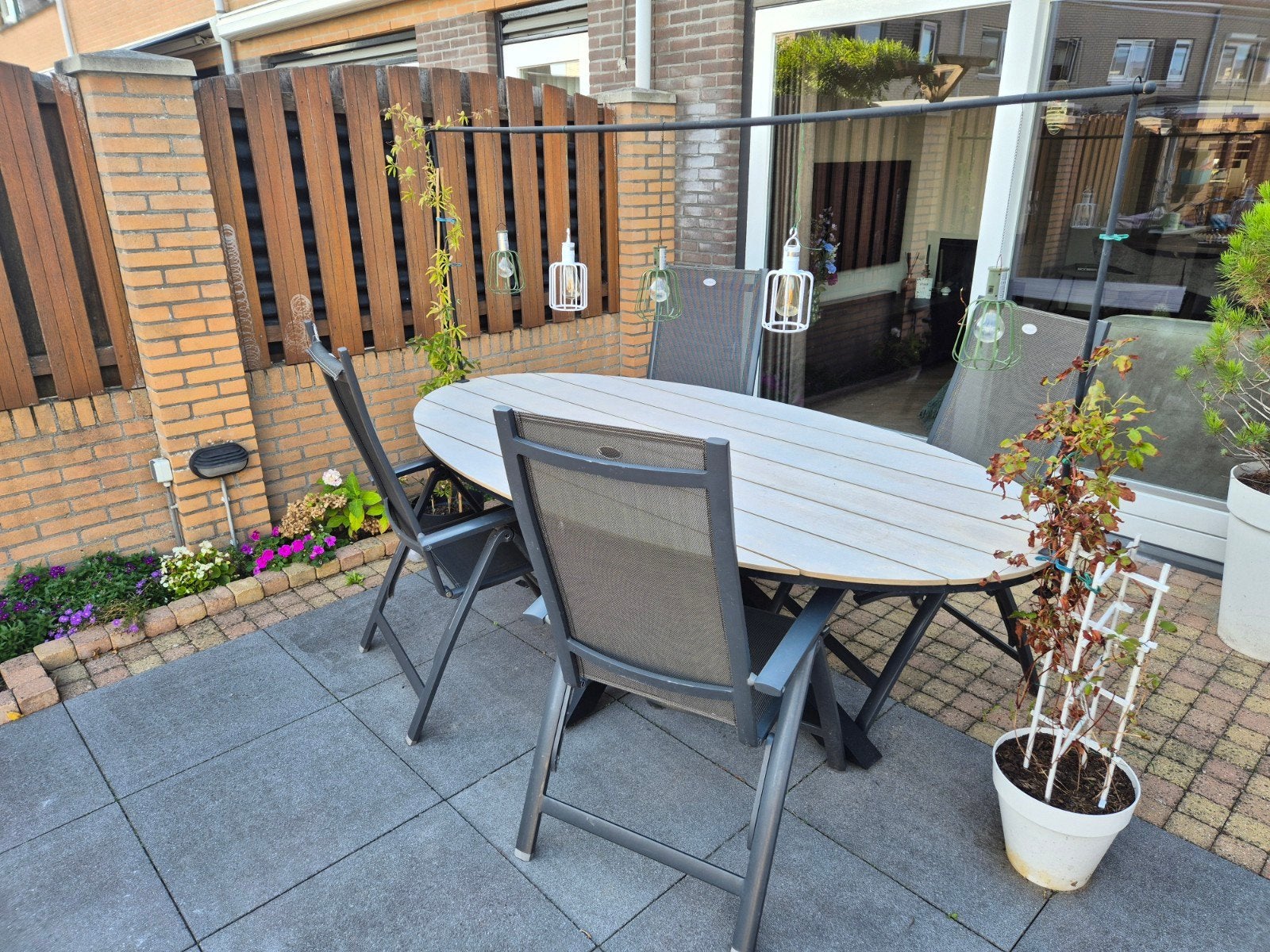 Tuinset met ovale tafel en 4 stoelen, Ophalen, Gebruikt, Aluminium, Tuinset