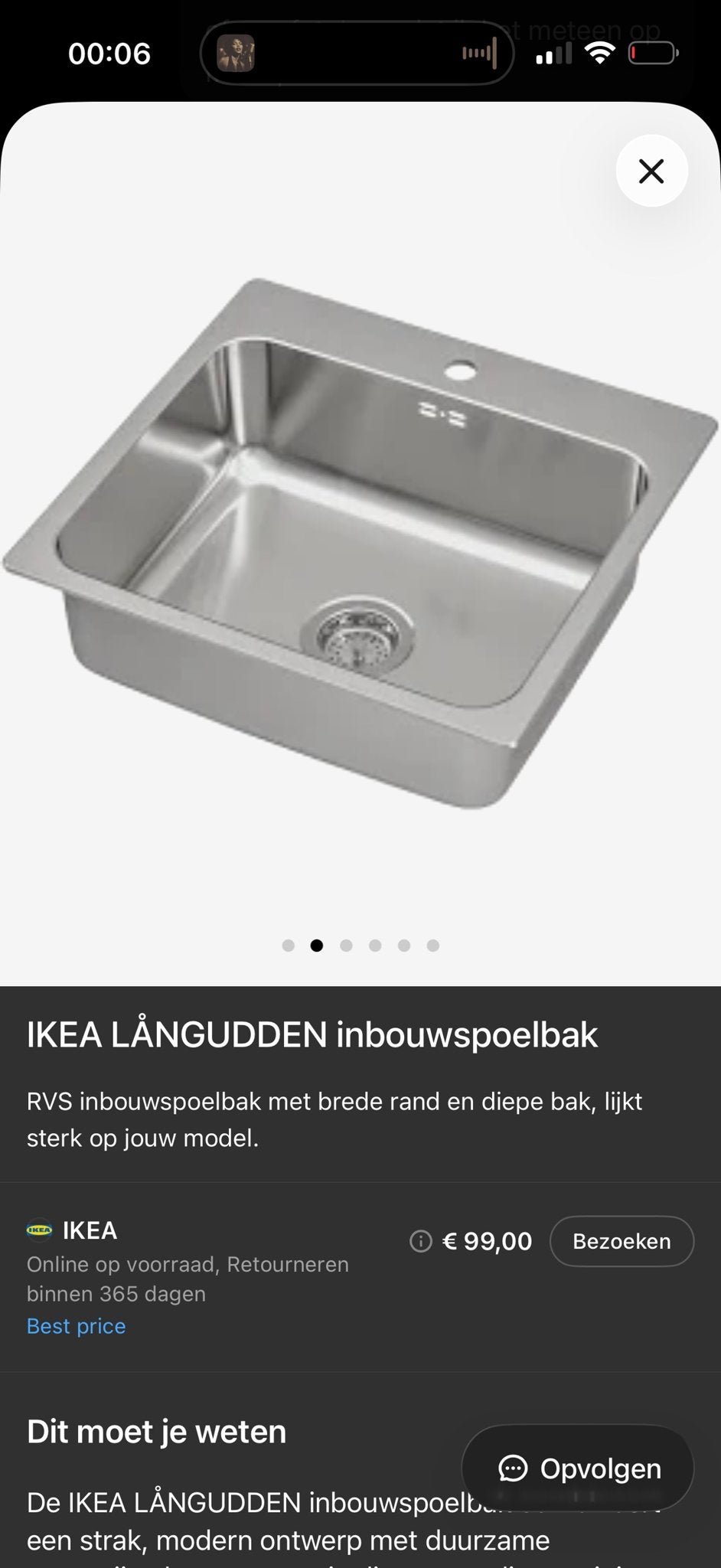 IKEA LÅNGUDDEN Inbouw spoelbak RVS - Nieuw in doos, Ophalen, Overige typen, IKEA, Metaal