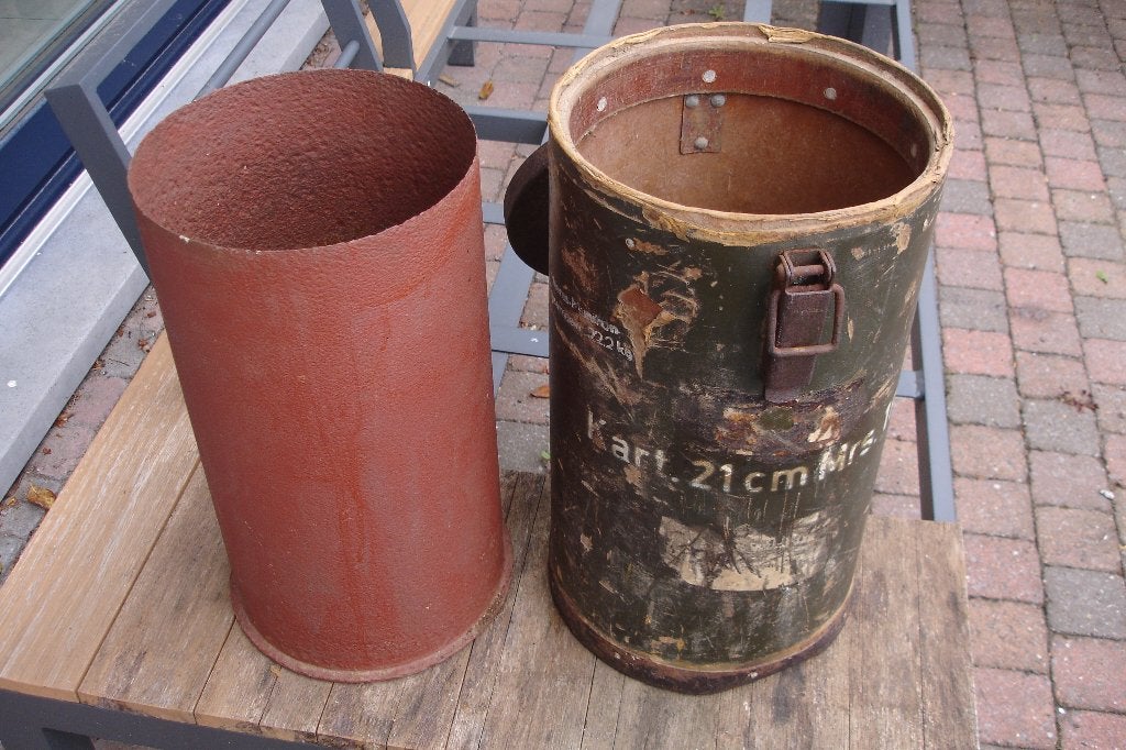 Duitse 21cm Mörsercontainer met bijhorende lege Huls WO2, Ophalen of Verzenden, Landmacht, Duitsland, Hulzen of Bodemvondsten