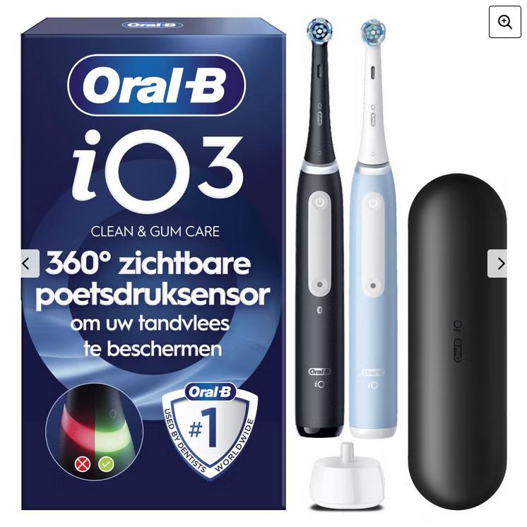 Nieuw in doos Oral-B iO Series 3 Matt Black & Ice Blue 2 st., Ophalen of Verzenden, Nieuw, Tandenborstel