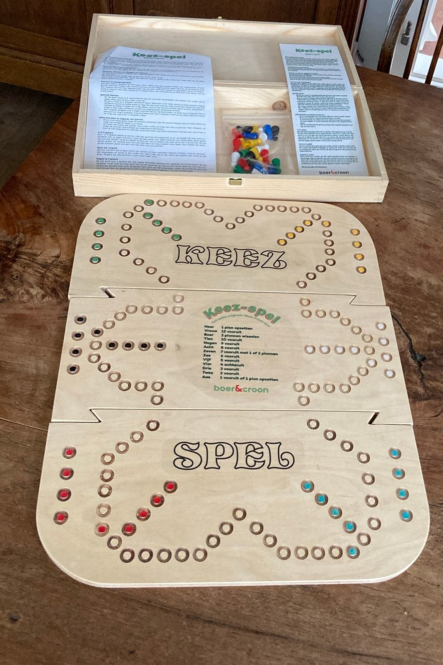 Keez-spel keezenspel bord spel in houten kist groot bord 2-6, Hobby en Vrije tijd, Gezelschapsspellen | Bordspellen, Ophalen of Verzenden