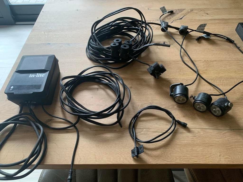 In-lite buitenverlichting set met 3 spots en 15m kabel, Gebruikt, Minder dan 50 watt, Aluminium, Ophalen of Verzenden