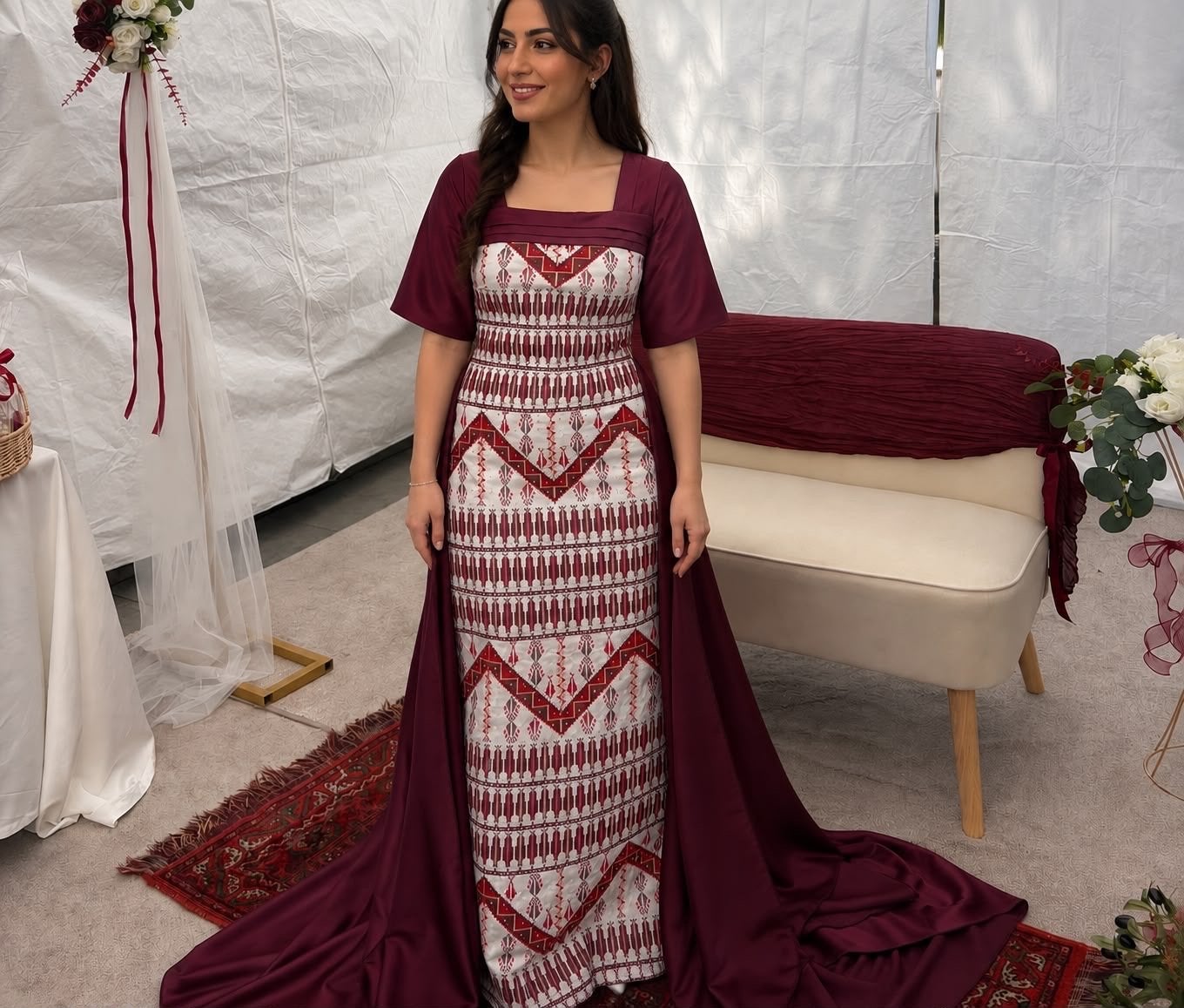 Henna jurk/thobe met bijpassende, afneembare schouderdoek.”, Kleding | Dames, Jurken, Maat 38/40 (M), Ophalen of Verzenden, Zo goed als nieuw