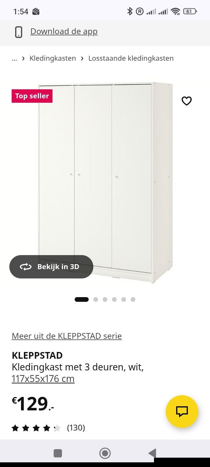 Ikea Kleppstad kledingkast 3 deuren, 100 tot 150 cm, Ophalen of Verzenden, Zo goed als nieuw, 150 tot 200 cm