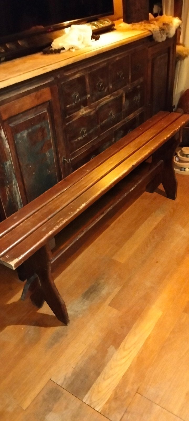 Grote brocante oude houten bankje bijzet bank stevig, Ophalen