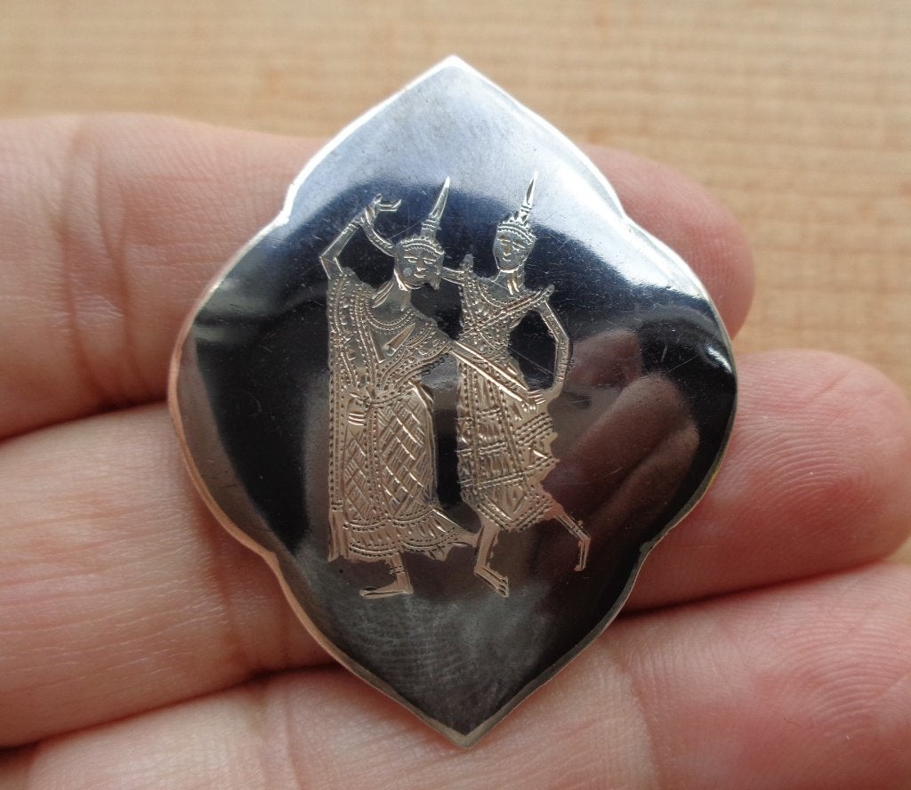 zilveren SIAM niello broche [987], 4 tot 7 cm, Ophalen of Verzenden, Zo goed als nieuw, Zilver