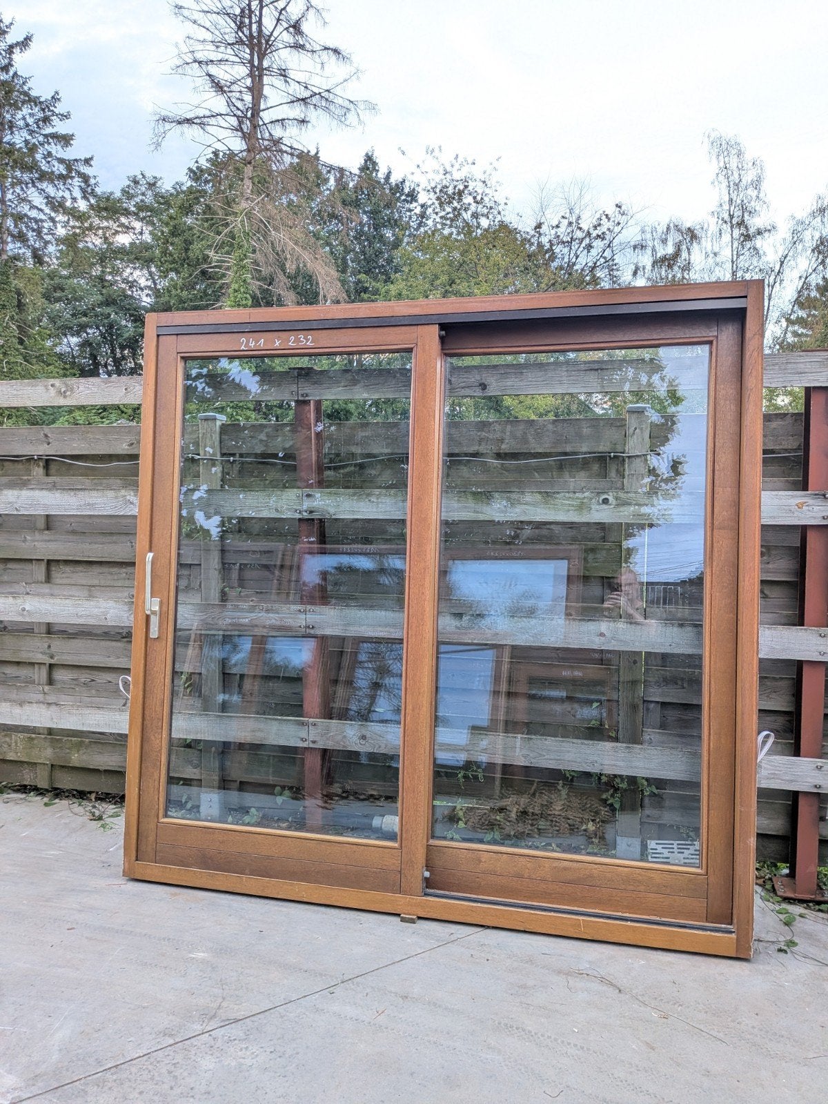 Prachtige SCHUIFPUI Hardhout !!!, Ophalen, Gebruikt, 225 cm of meer, Inclusief glas