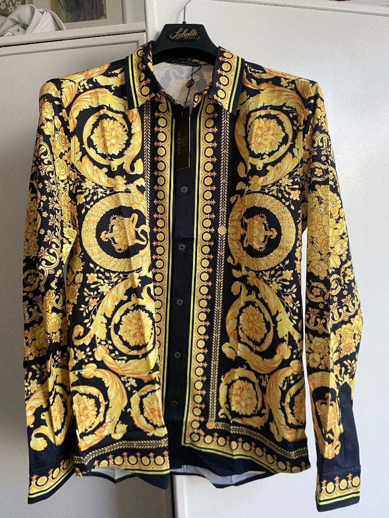Versace-stijl hemd maat L, Verzenden, Zo goed als nieuw, Zwart, Versace