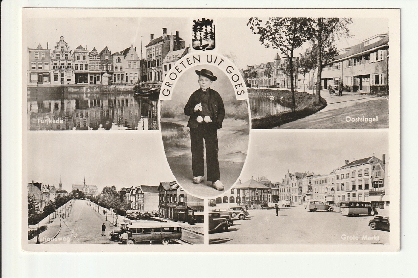 GROETEN UIT GOES TURFKADE OOSTSINGEL STATIONSWEG GROTE MARKT, Verzamelen, Ophalen of Verzenden, 1940 tot 1960, Ongelopen, Zeeland