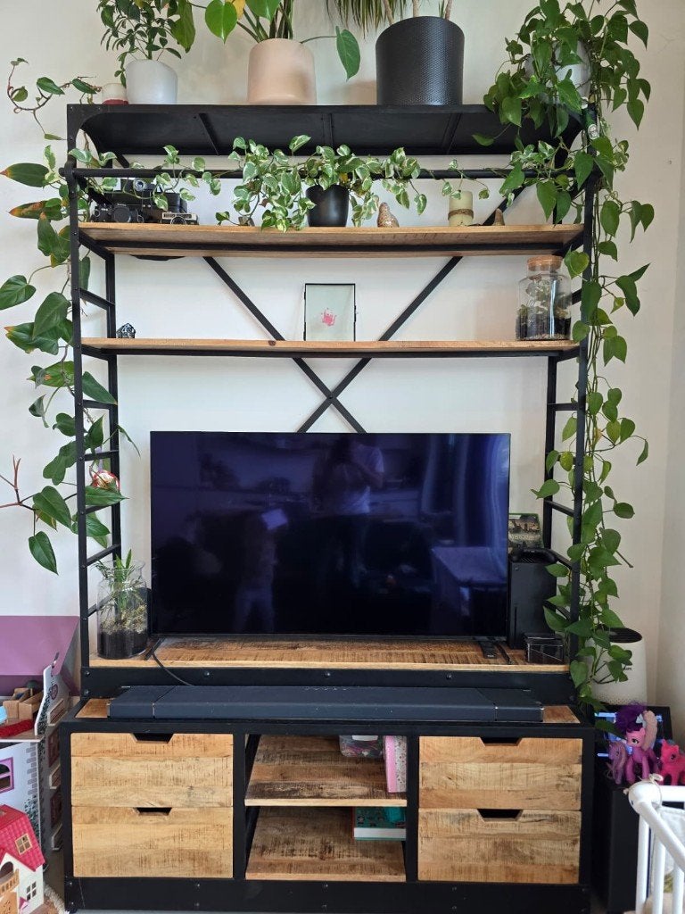 Houten industriële boekenkast met ladder, Ophalen, 200 cm of meer, 150 tot 200 cm, Zo goed als nieuw