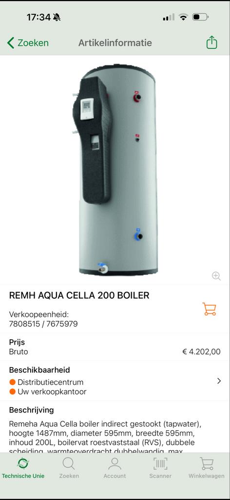 Remeha Aqua Cella 200L Indirect Gestookte Boiler RVS, Ophalen of Verzenden, Zo goed als nieuw