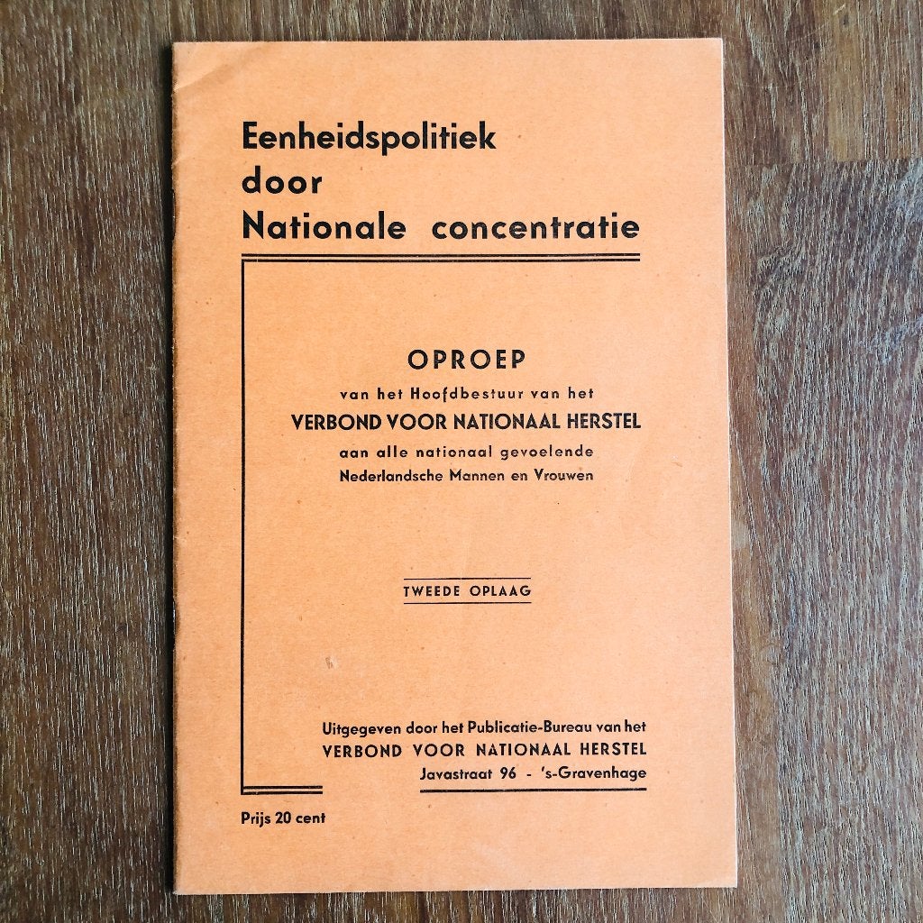 Fascisme. 1935 Oproep van het Verbond voor Nationaal Herstel, Ophalen of Verzenden, Overige soorten, Nederland, Boek of Tijdschrift