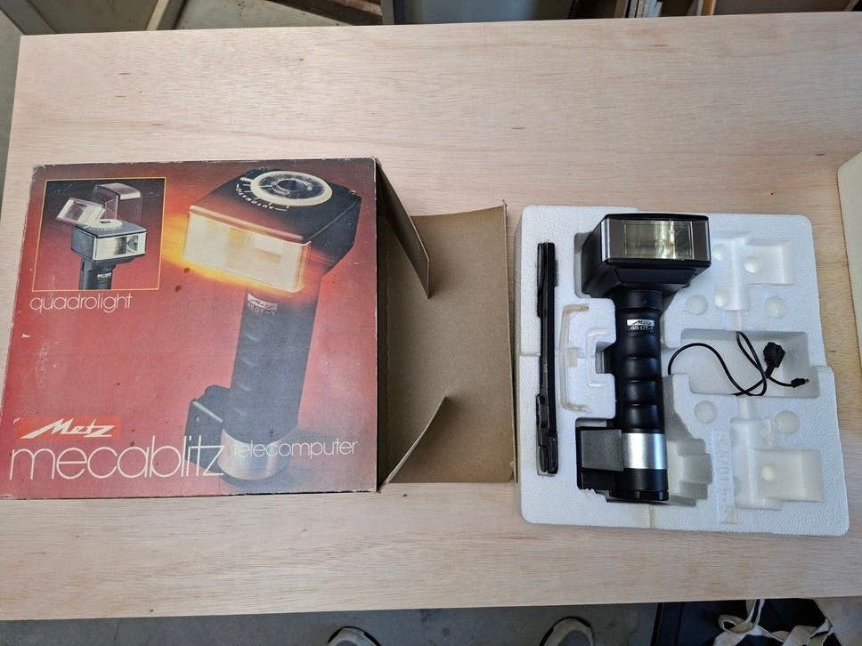 Mecablitz 45 ct1 flitser met originele doos, Audio, Tv en Foto, Gebruikt, Externe flitser, Metz, Inclusief accessoires