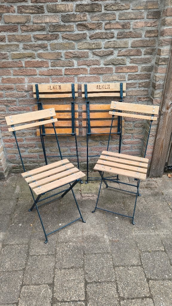 4 inklapbare bistro stoelen metaal met hout - ALKEN, Ophalen, Zo goed als nieuw, Nb, Nb