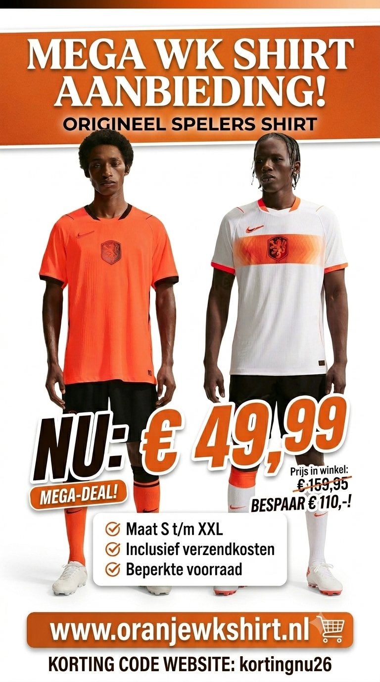 Nederlands Wk Shirt Uit/Thuis origineel 2026, Kleding | Heren, T-shirts, Verzenden, Nieuw, Overige maten, Oranje