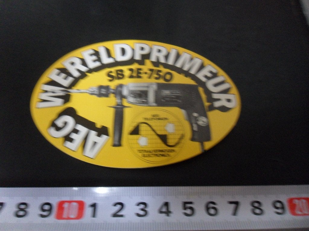 sticker AEG Wereldprimeur SB 2E-750  Boormachine Telefunken, Ophalen, Zo goed als nieuw