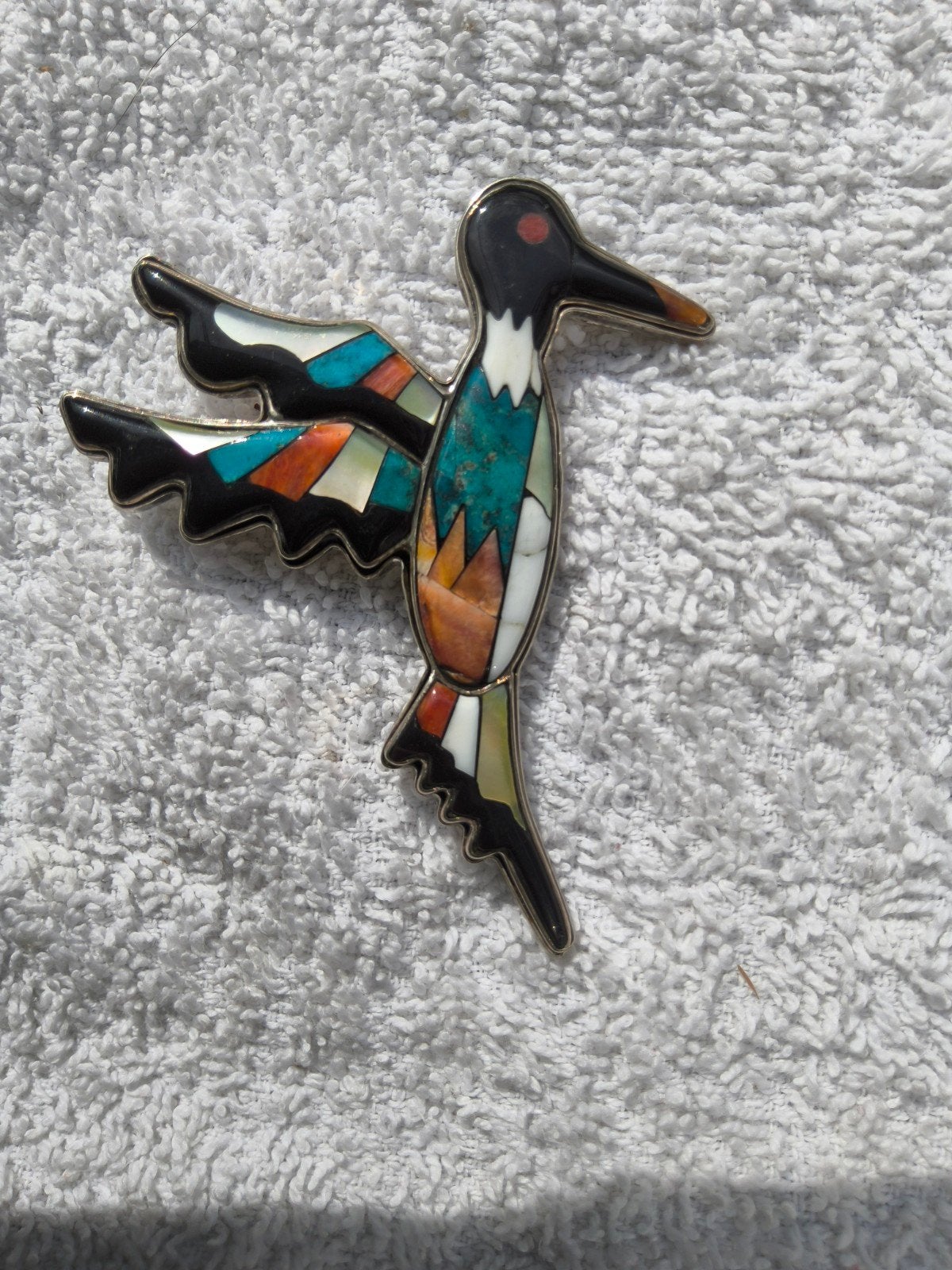 Origineel NAVAJO Kolibrie Hanger - Zilver met Inlegwerk., 4 tot 7 cm, Gebruikt, Ophalen of Verzenden, Zilver