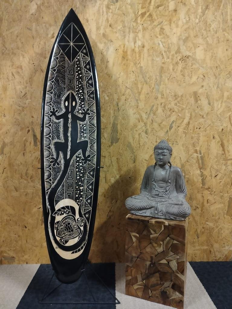 Gecko (zwart) - decoratief houten surfplank 150 cm, Nieuw, Ophalen of Verzenden, Info@westerndeco.nl, Storkstraat zoetermeer