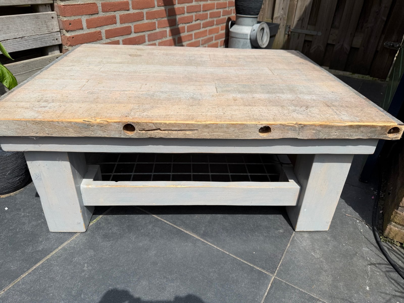 Robuuste salontafel van hout en metaal, Ophalen, Gebruikt, Vierkant, 50 tot 100 cm