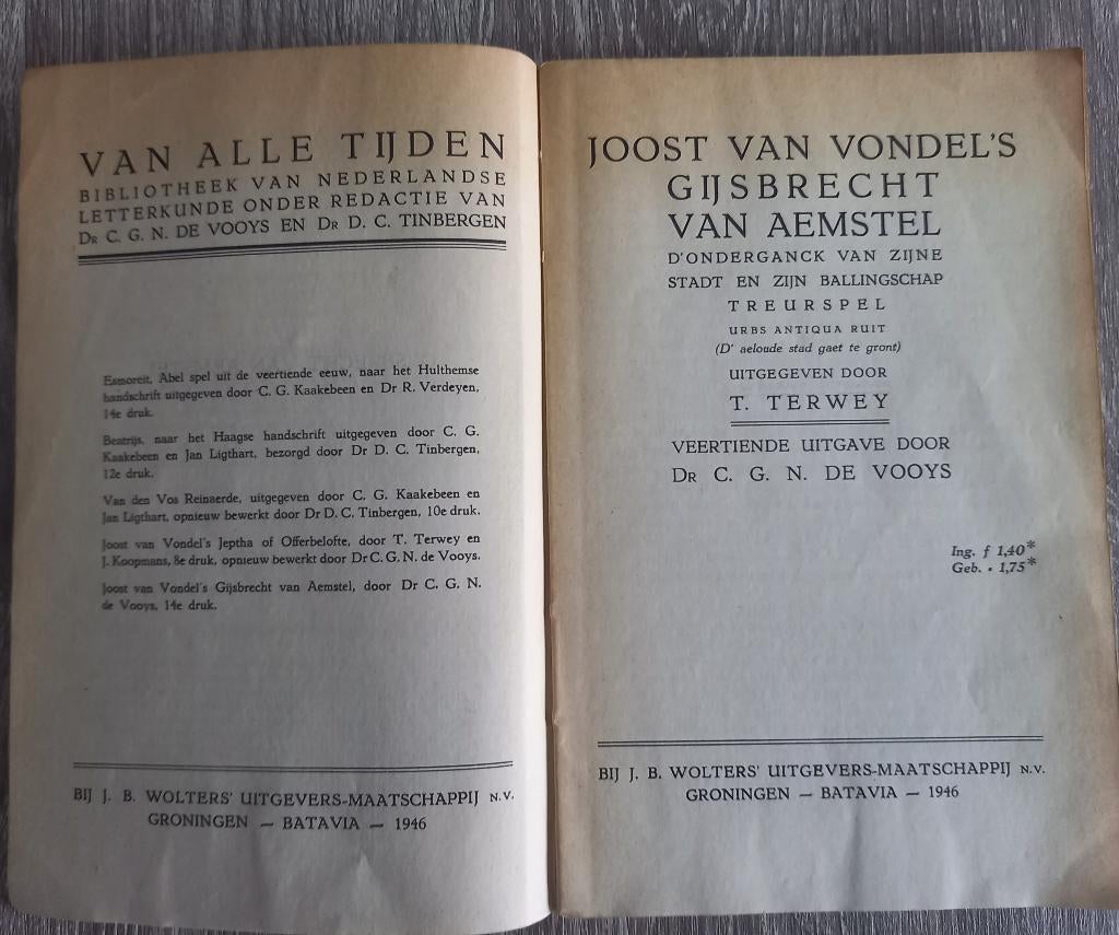Joost van den Vondel  Gijsbrecht van Aemstel 1946, Boeken, Ophalen of Verzenden, Gelezen