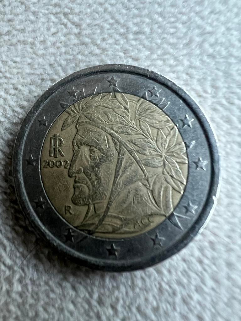 2 Euro munt Italië 2002 Dante Alighieri (zeldzaam), Postzegels en Munten, Munten | Europa | Euromunten, Ophalen of Verzenden, Italië