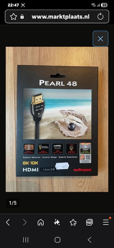 AudioQuest Pearl 48 Hoogkwalitieve 2.1 UHD 3x HDMI Kabels, Ophalen of Verzenden, Zo goed als nieuw, Minder dan 2 meter, HDMI-kabel